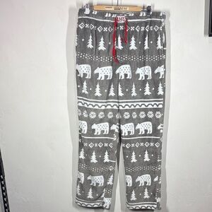 Lazy One Gray Polar Bear & Tree Fleece Pajama Pants with Red Drawstring size XL